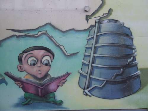 Graffiti Mural Boy Read Book