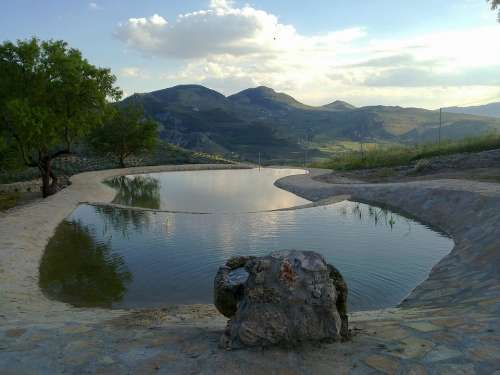 Granada Spain Mountains Scenic Landscape Pool