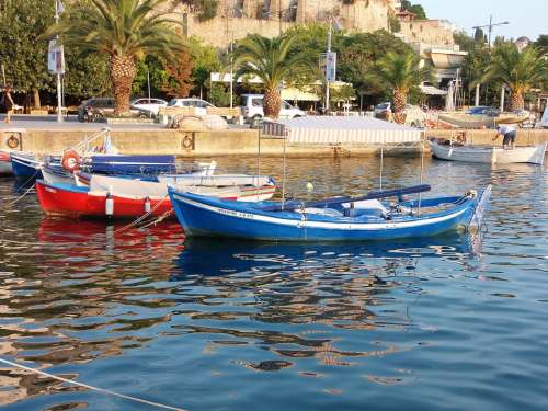 Greece Boats Blue Fishing Boats Mediterranean