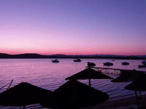 Greece Sunset Vacation Nature Sea Pink Blue