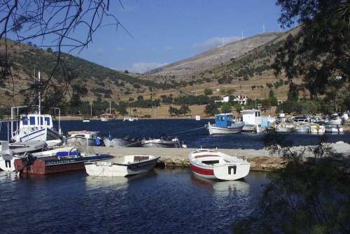 Greek Harbor Fishing Boats Water Sea Isle Euboea
