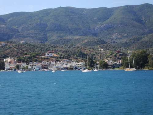 Greek Island Sea Water Blue Boats