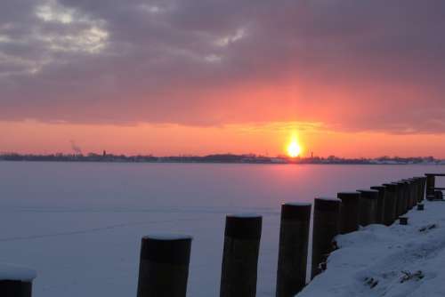 Greifswalder Bodden Sunset Abendstimmung Ice Winter