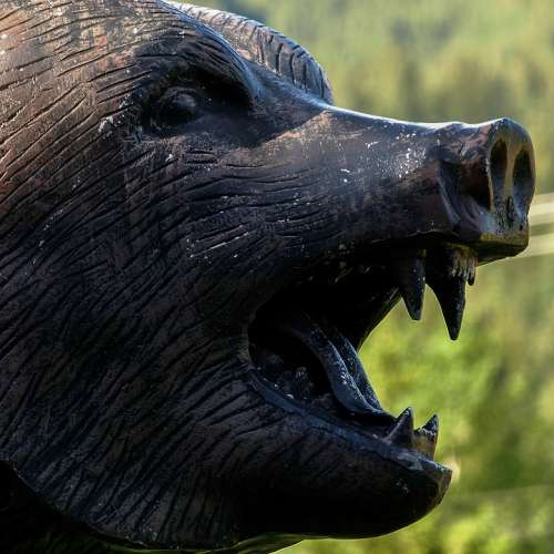 Grizzly Bear Mammal Head Metal Statue Art
