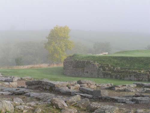 Hadrian'S Wall Mist Atmospheric Roman Fort