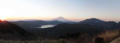 Hakone Japan Lake Mountains Mount Fuji Sunset