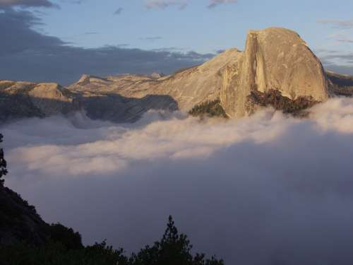 Half Dome Yosemite Mountain Peak Fog Granite