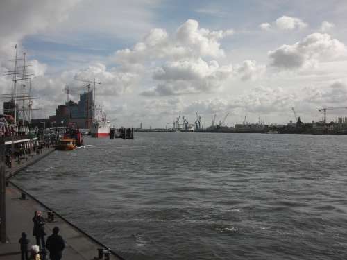 Hamburg Port Water Clouds