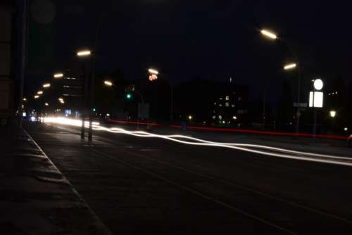 Hamburg Night Road City Traffic Light Shining