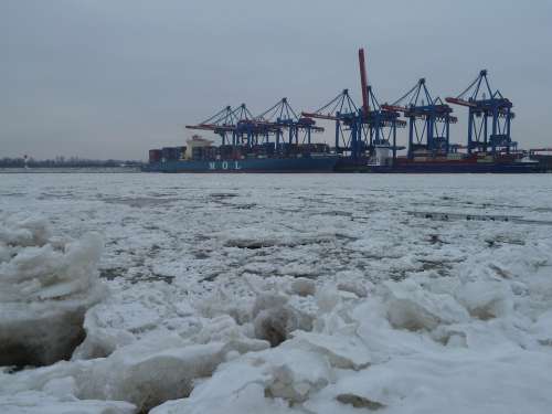 Hamburg Ice Winter Frozen River Elbe Harburg