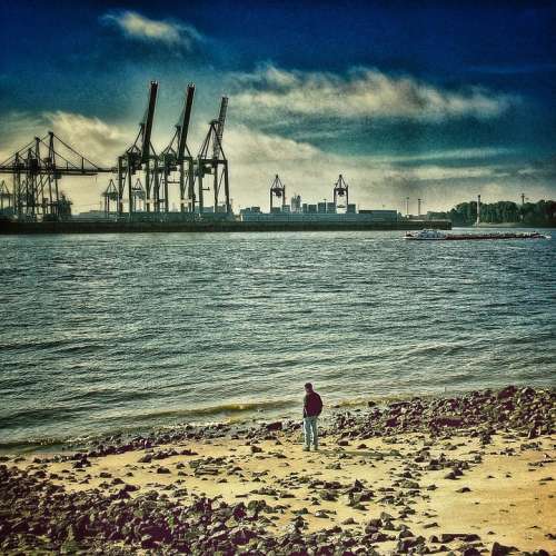 Hamburg Elbe Container Port Germany