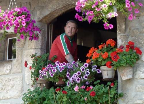 Hanging Baskets Flowers Decoration Person Man