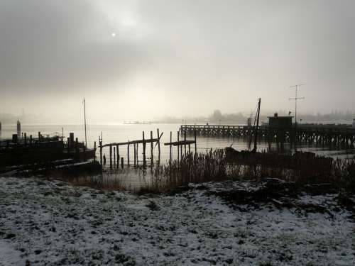 Harbour Port River Winter Fog Mist