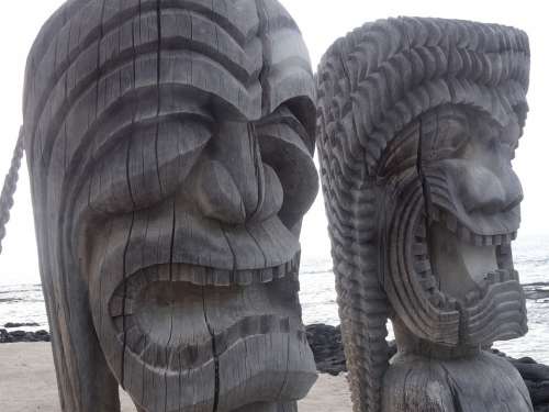 Hawaii Masks Wood Figures Faces Arts Crafts