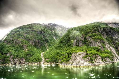 Hdr Tracy Arm Fjord Alaska Juneau Mountains Scenic