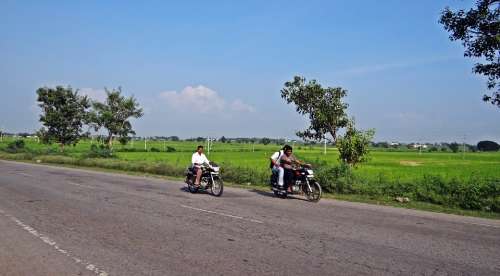 Highway Paddy Field Bike Rider Gangavati Karnataka