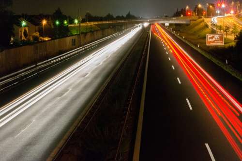 Highway Night Traffic Spotlight Lights Movement