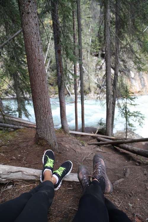 Hiking Break Resting Legs Shoes Trees Nature