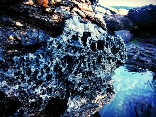 Hole Holes Rock Grey Beach Coast Water Texture