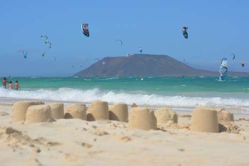 Holiday Beach Sea Blue Sky Waves Fuerteventura