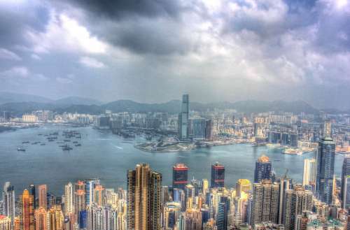 Hong Kong Channel Sea Water Landscape Cityscape