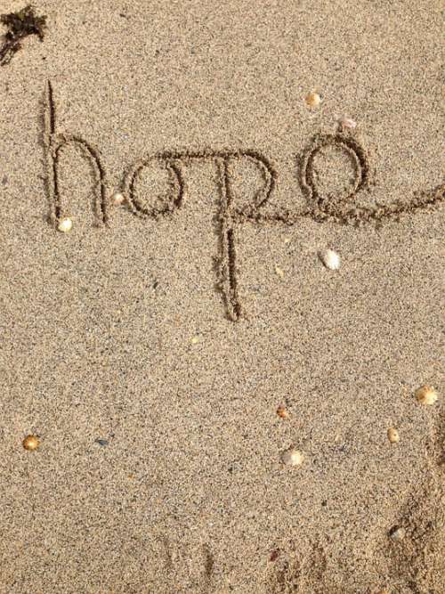 Hope Writing Text Positive Message Sand Happy