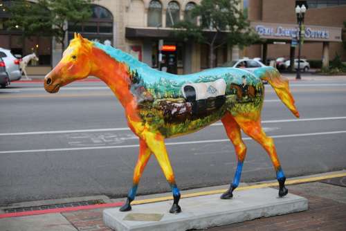 Horse Colorful Statue Art Sidewalk Architecture