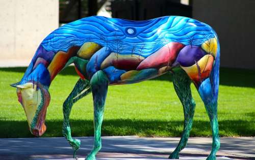 Horse Colorful Statue Art Sidewalk Architecture