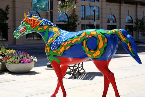 Horse Colorful Statue Art Sidewalk Architecture