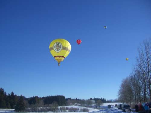 Hot Air Balloon Colorful Bright Blue Sky
