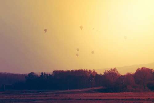 Hot Air Balloons Floating Freedom Sunset Landscape