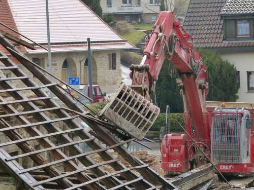 House Demolition Roof Work Excavators Site
