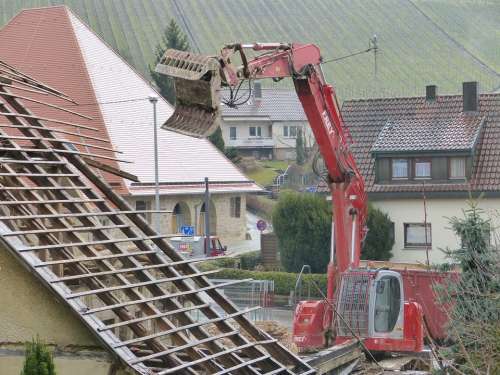 House Demolition Roof Work Excavators Site