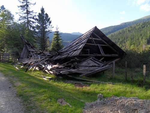 House Crash Broken Shed Wooden Damage Austria
