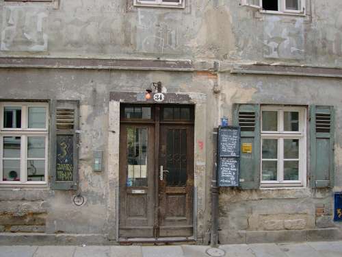 House Facade Old Grey Window Shutter Front Door