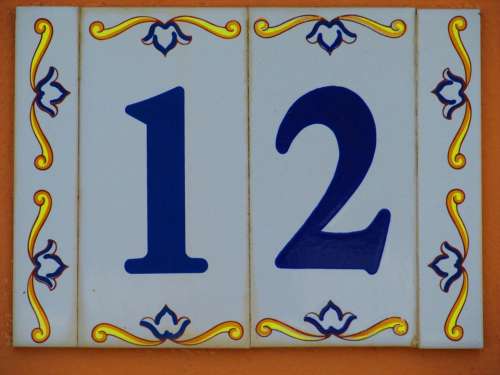 House Number Shield 12 Twelve Number Ceramic