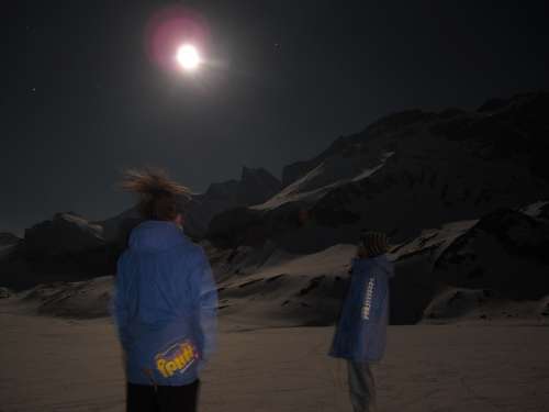 Human At Night Movement Mountains Moon Light Sky