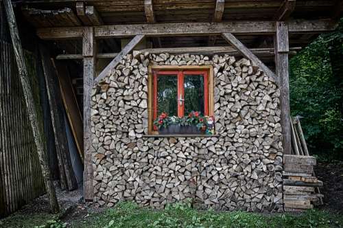 Hut Wood Stacking Window Old Architecture House