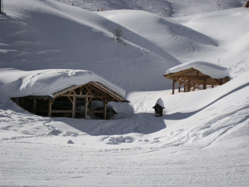 Huts Snow Mountain Dolomiti Landscape Winter