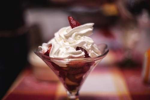 Ice Cream Whipped Cream Fruit Strawberry Sweet