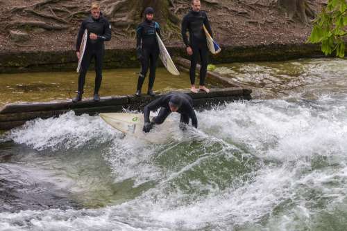 Ice Creek Eisbach Surfer Wild Water Rushing Water