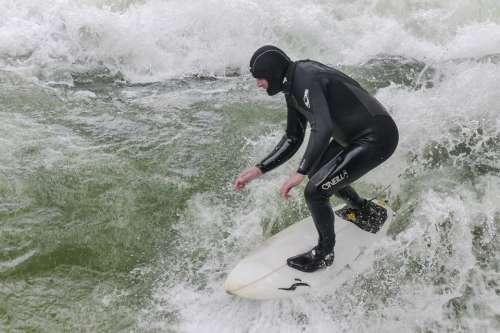 Ice Creek Eisbach Surfer Wild Water Rushing Water