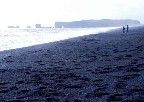 Iceland Black Beach Stones Mood Blue Rest Horizon