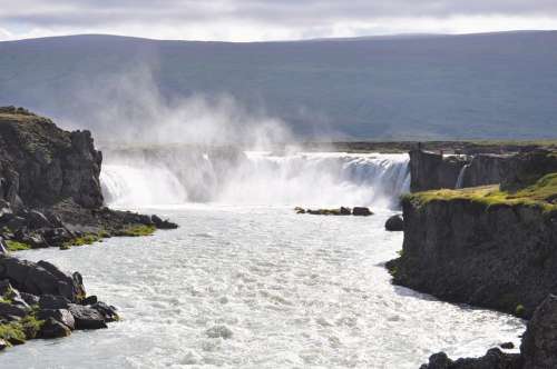 Iceland Waterfall Godafoss Nature Water Landscape