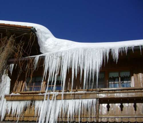 Icicle Woodhouse Winter Snow Ice Sky Blue Cold
