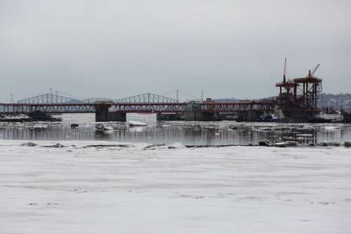 Industrial Ice Winter Frozen River Bridge Urban