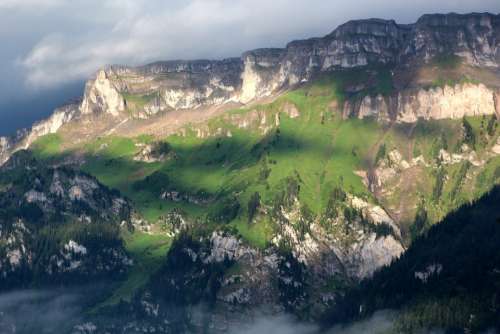 Interlaken Alpine Mountains Sun Light Green
