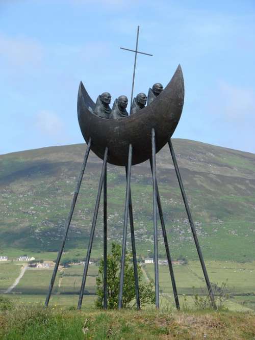 Ireland Monks Boat Stalk Cross Artwork Monument