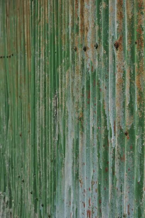 Iron Corrugated Rust Green Paint Background