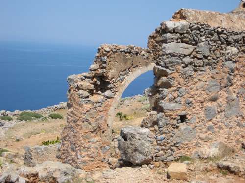 Island Crete Sea Ruin Blue Water